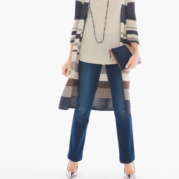 Chico’s | SO Lifting Straight Leg Dark Wash Blue Denim Jeans SZ 0.5 Short - Picture 1 of 16